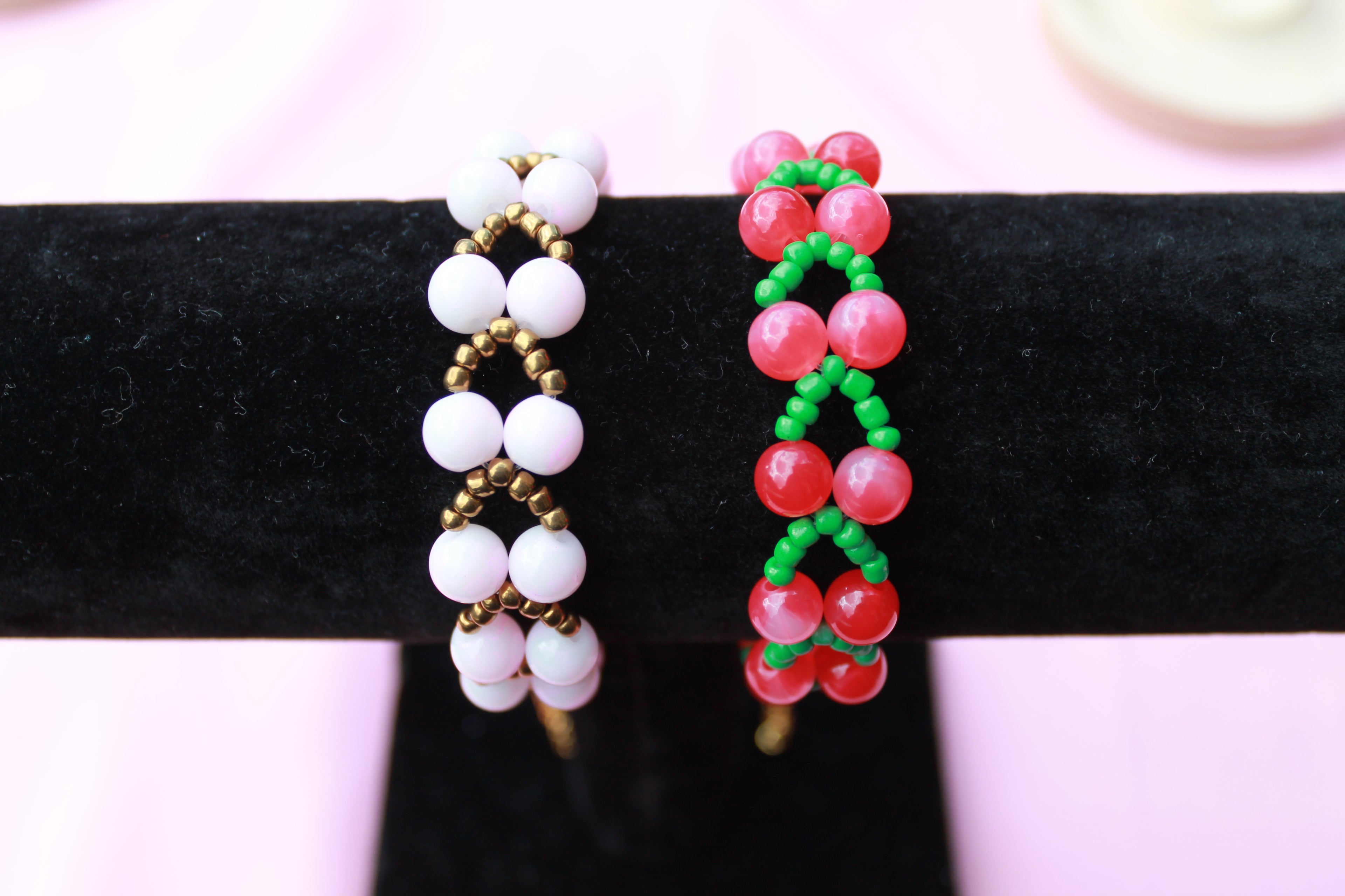 Handmade Cherry Pastel Beaded Bracelets | Adjustable Extension Clasp Jewellery