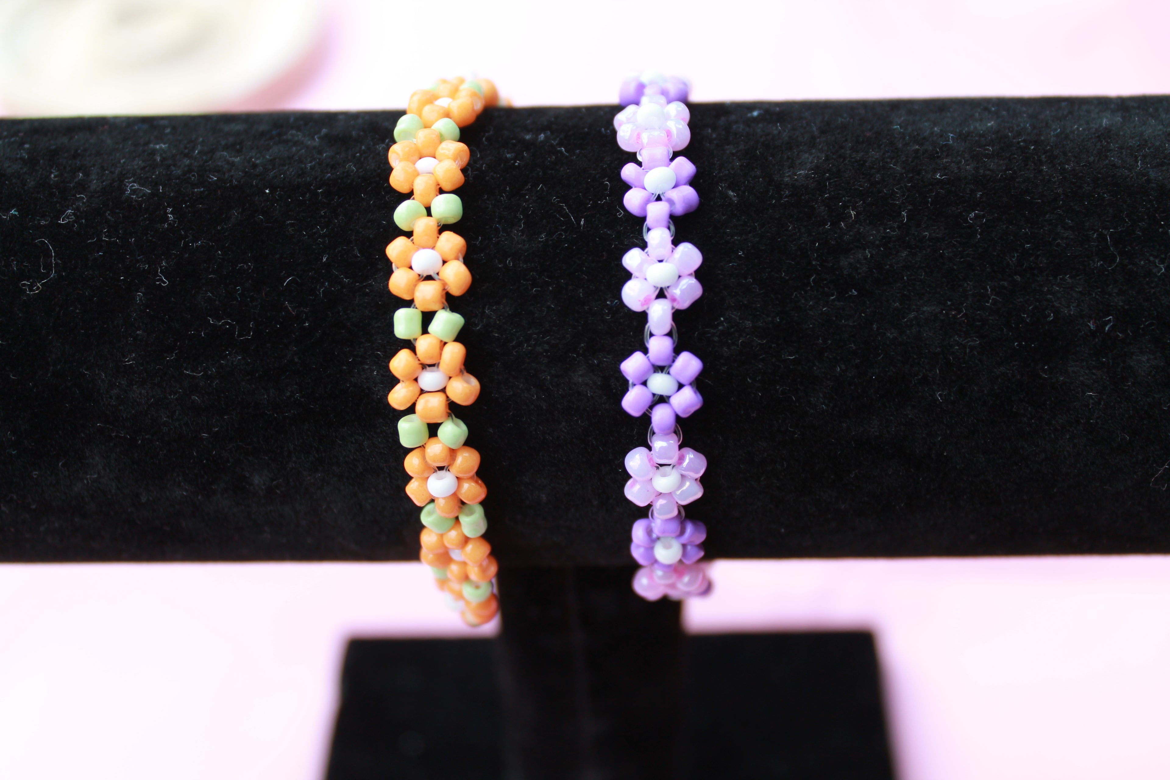 Handmade Daisy Chain Beaded Bracelet | Pastel Flower Jewellery, Adjustable Clasp