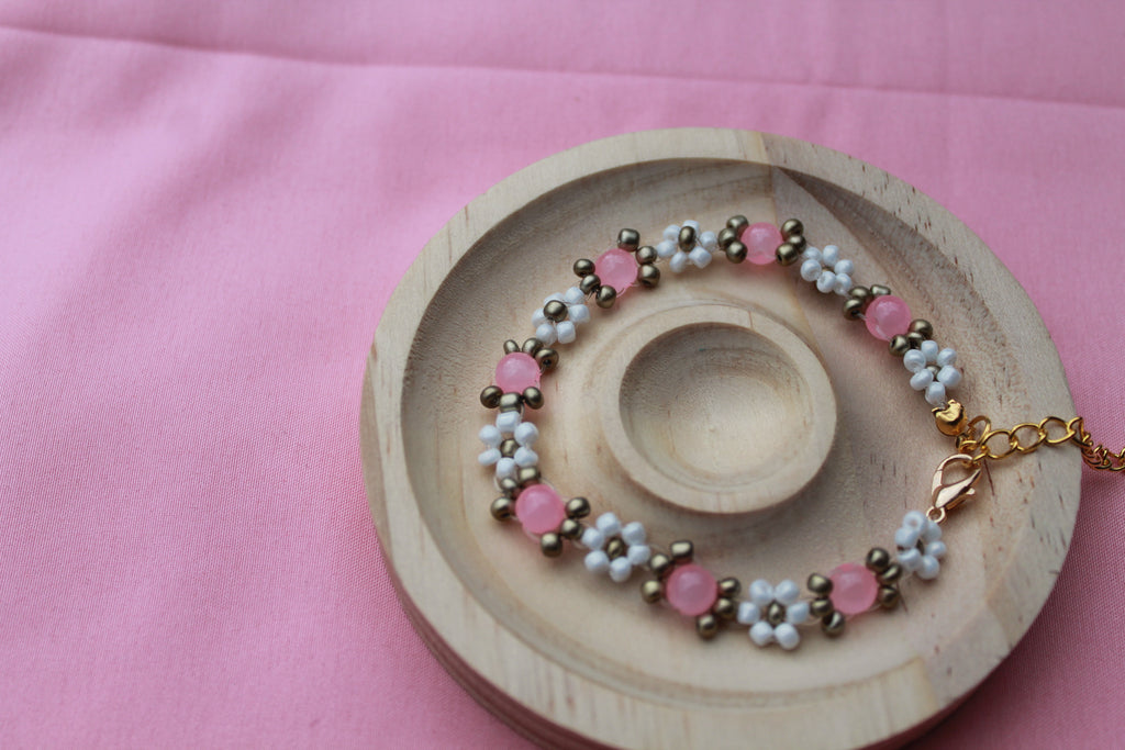 Handmade Beaded Flower Bracelet | Boho Floral Jewellery, Adjustable Clasp