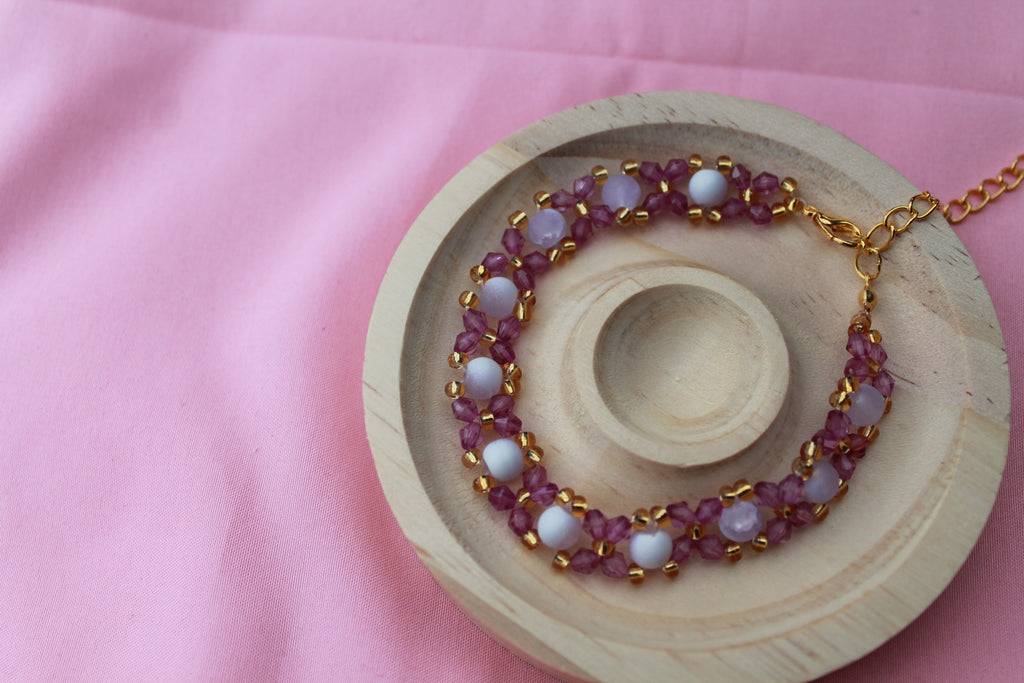 Handmade Beaded Bracelet | Gold Tone Crystal, Extendable Clasp, Stackable Jewellery