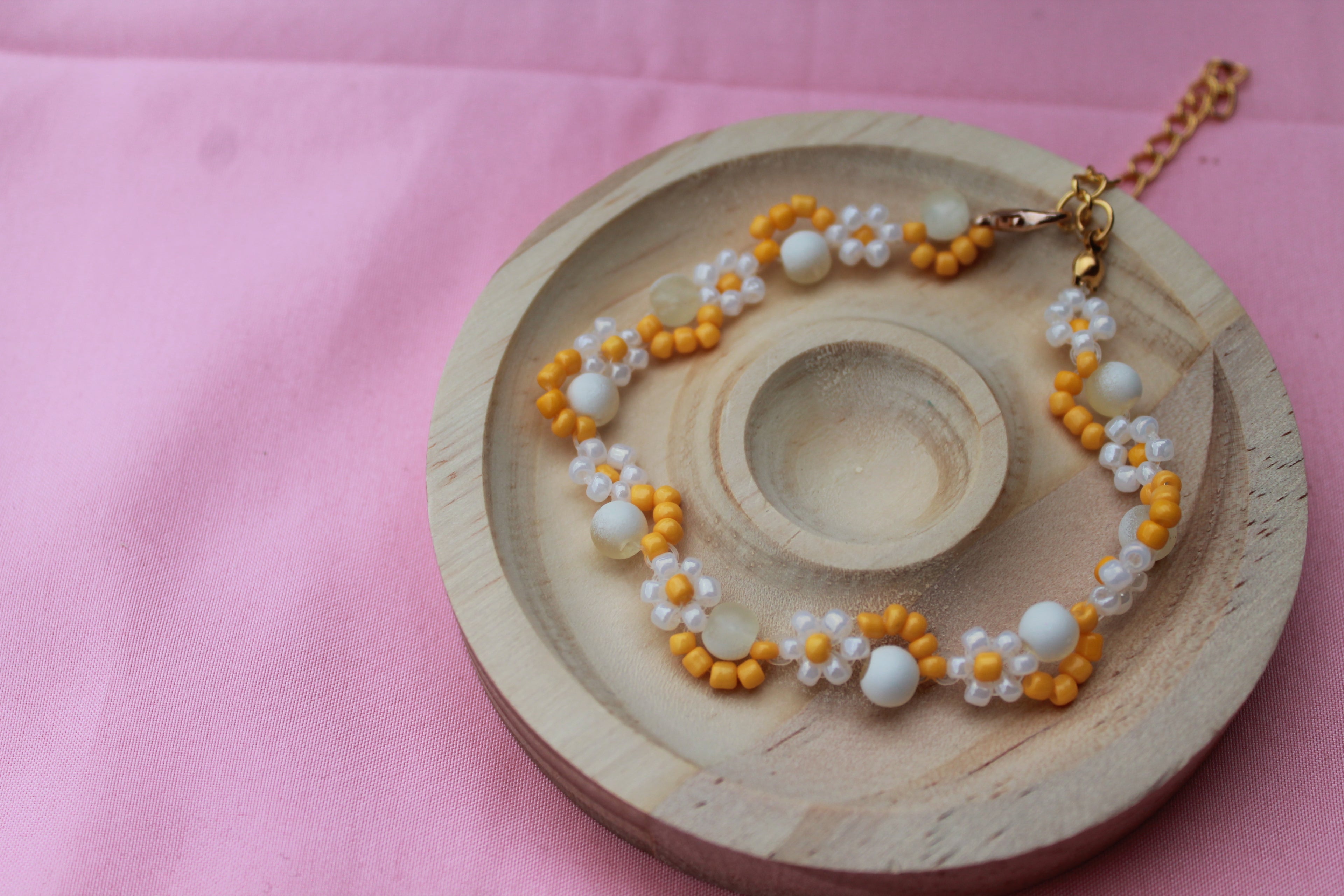 Handmade Beaded Flower Bracelet | Pastel Daisy Bead Jewellery, Adjustable Clasp