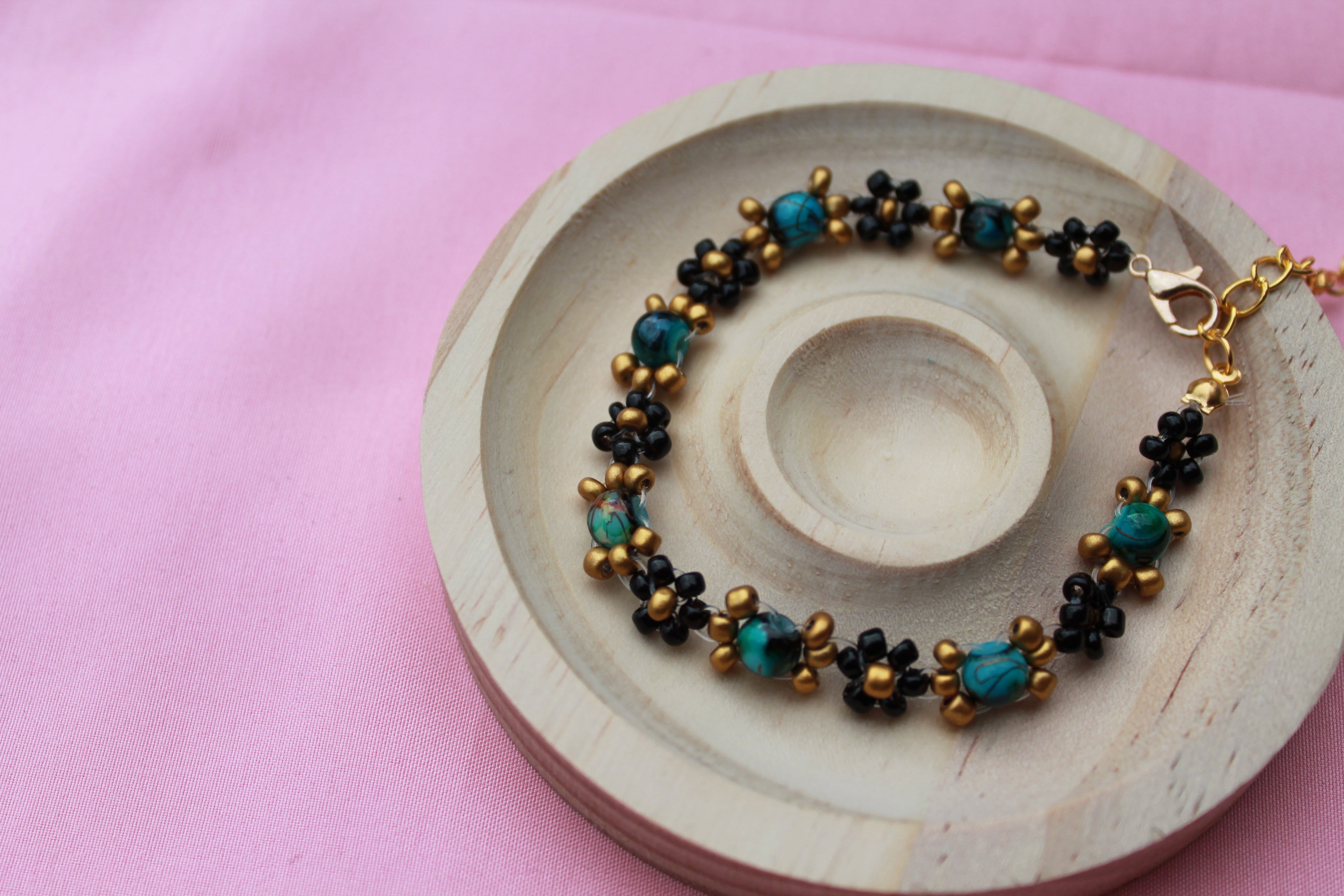 Handmade Beaded Flower Bracelet | Boho Floral Jewellery, Adjustable Clasp