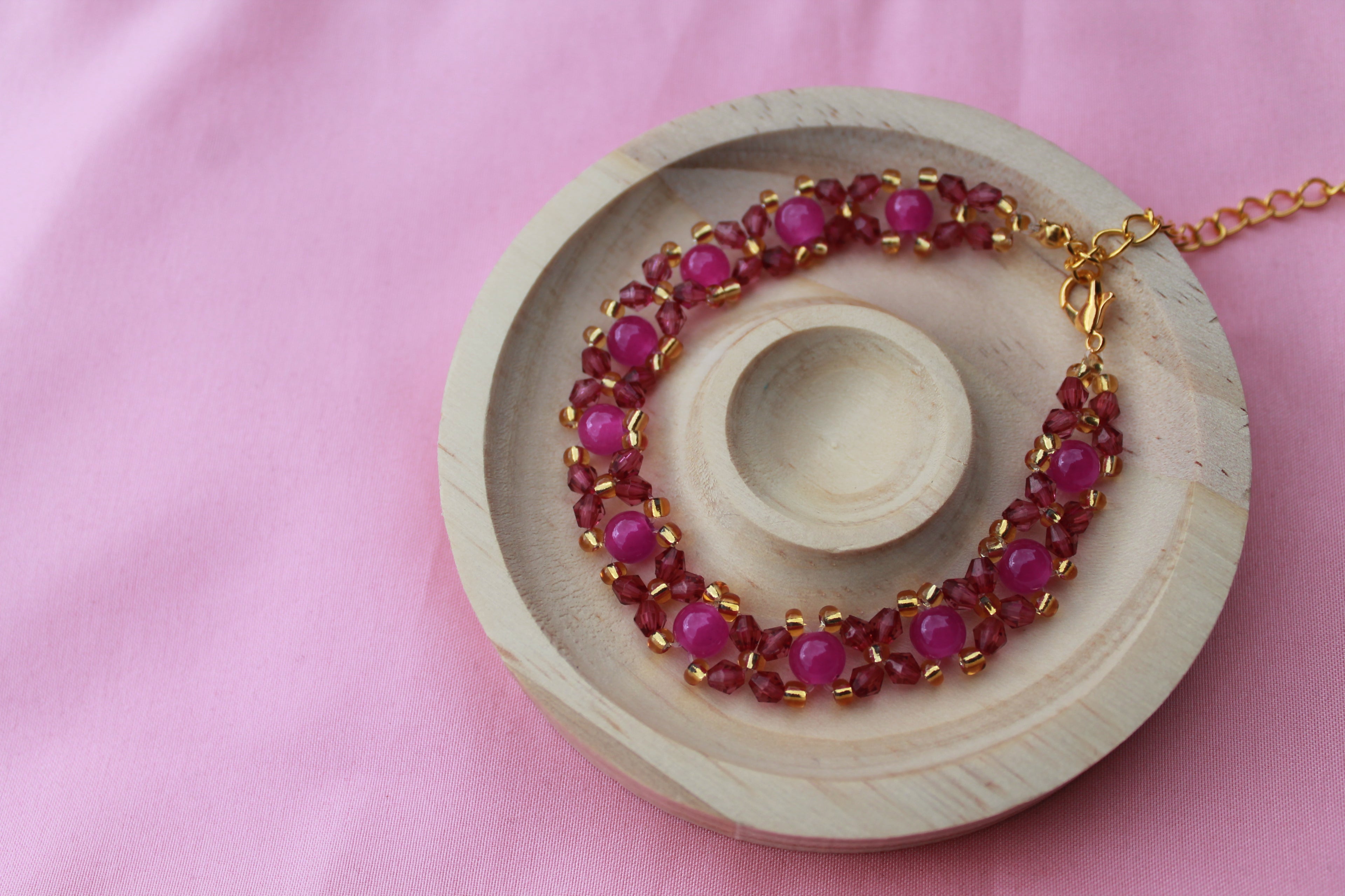 Handmade Beaded Bracelet | Gold Tone Crystal, Extendable Clasp, Stackable Jewellery