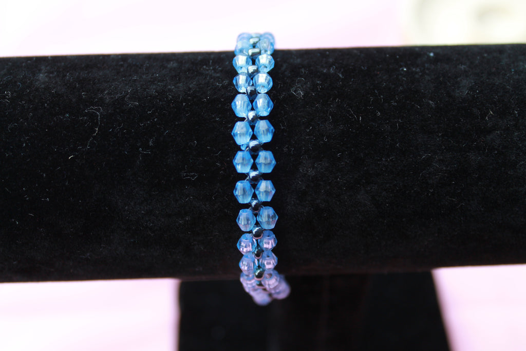 Handmade Beaded Bracelet Set | Blue Crystal, Cherry Charm | Stackable Minimalist Jewellery