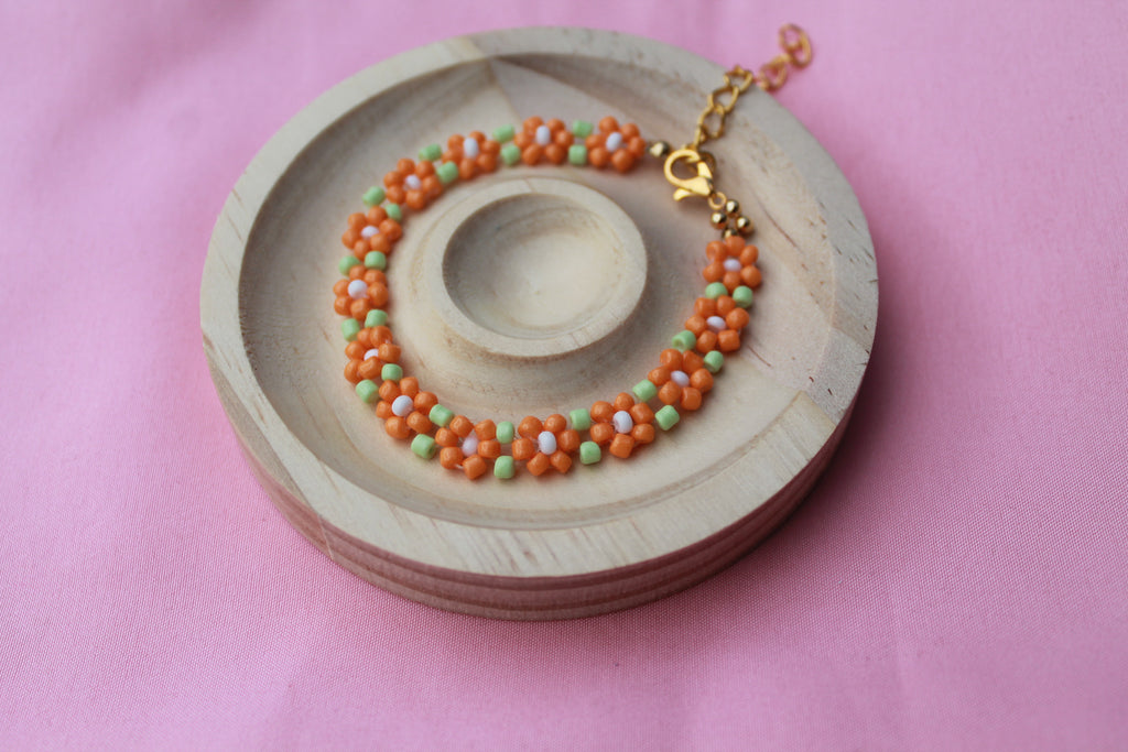 Handmade Daisy Chain Beaded Bracelet | Pastel Flower Jewellery, Adjustable Clasp
