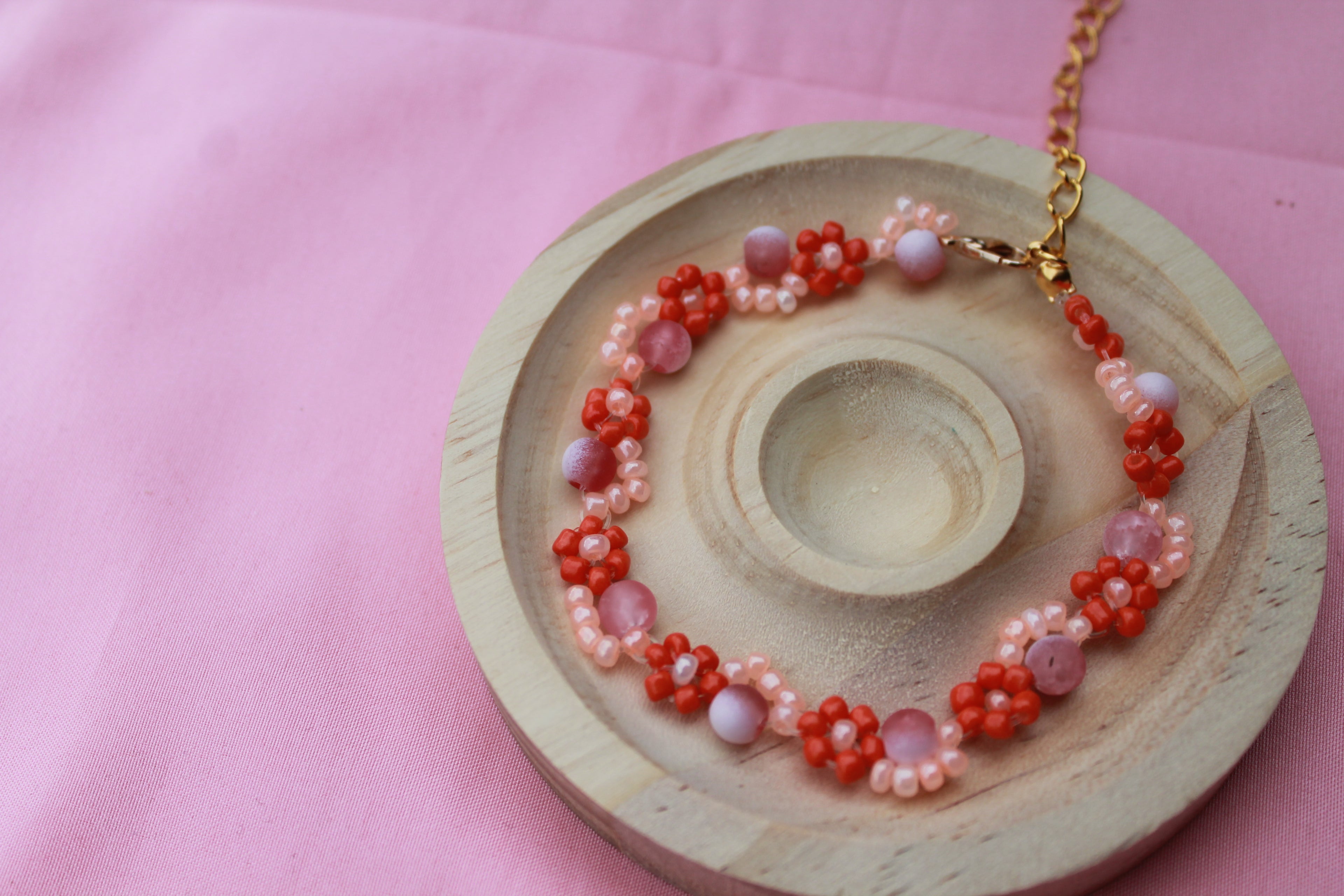 Handmade Beaded Flower Bracelet | Pastel Daisy Bead Jewellery, Adjustable Clasp