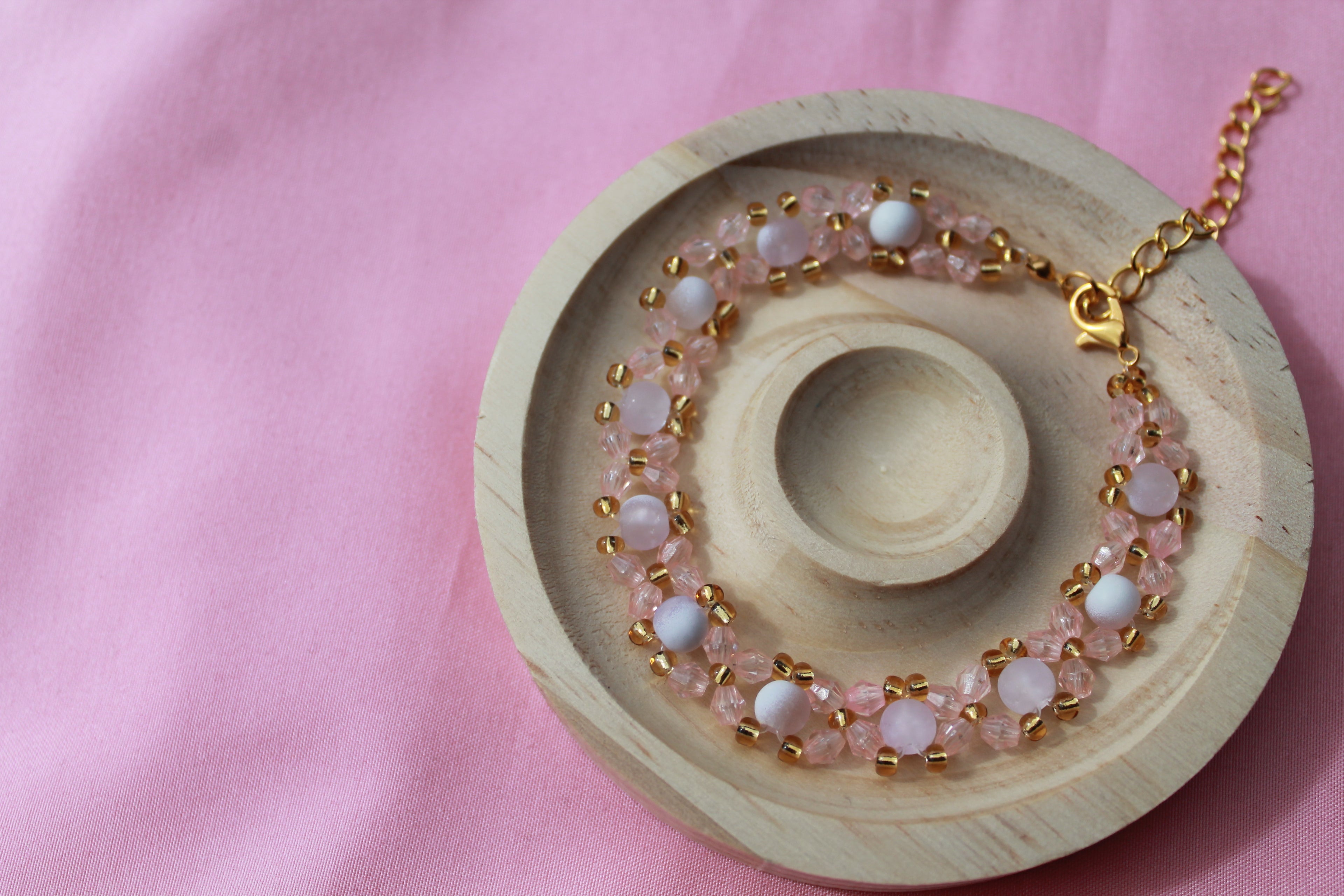Handmade Beaded Bracelet | Gold Tone Crystal, Extendable Clasp, Stackable Jewellery