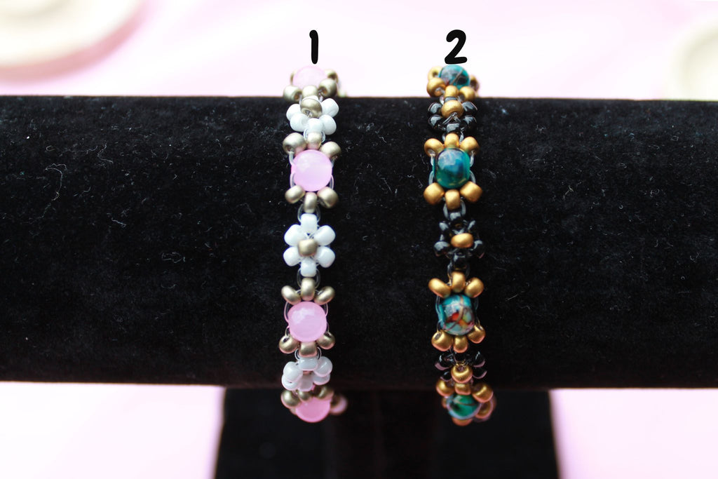Handmade Beaded Flower Bracelet | Boho Floral Jewellery, Adjustable Clasp