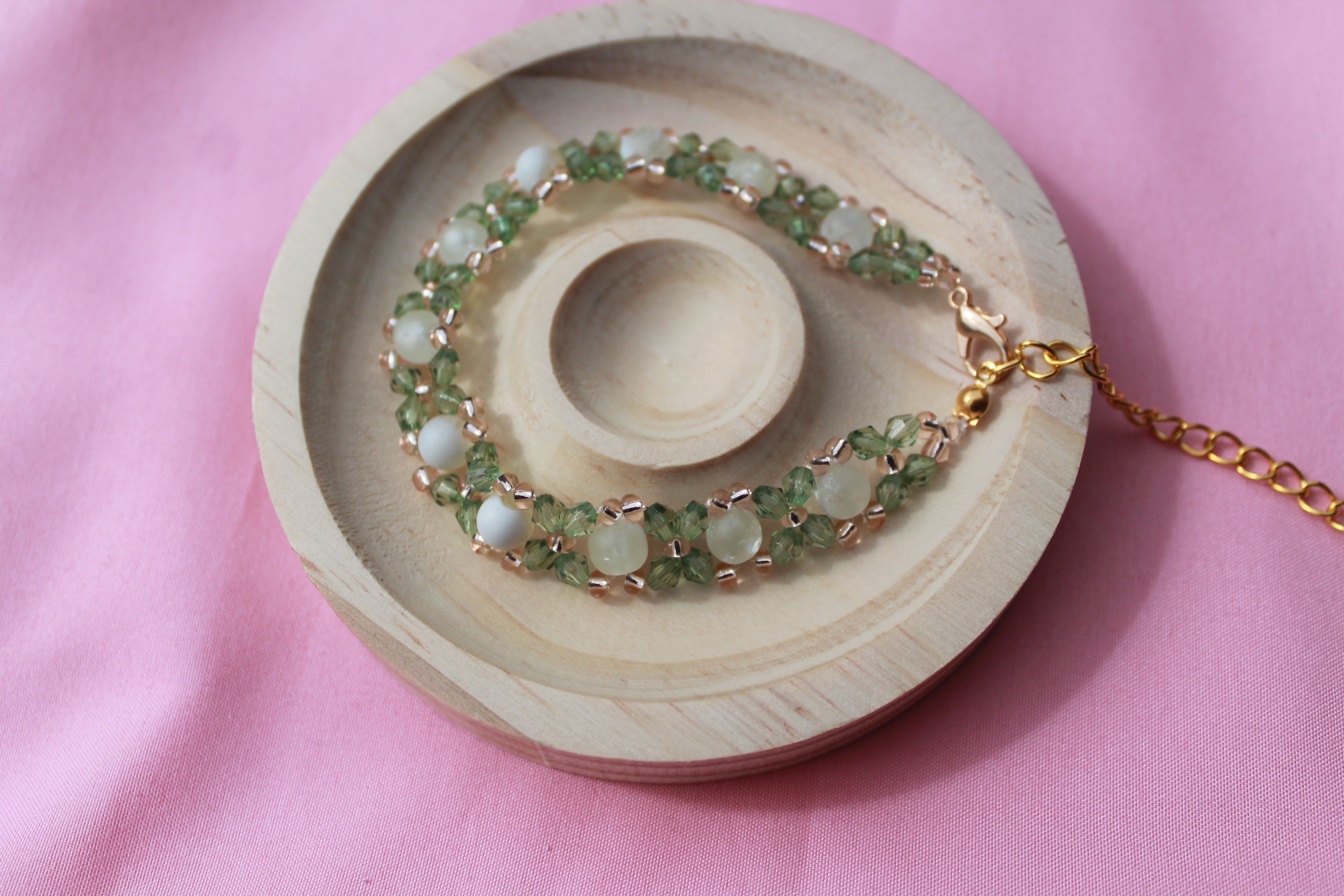 Handmade Beaded Bracelet | Gold Tone Crystal, Extendable Clasp, Stackable Jewellery