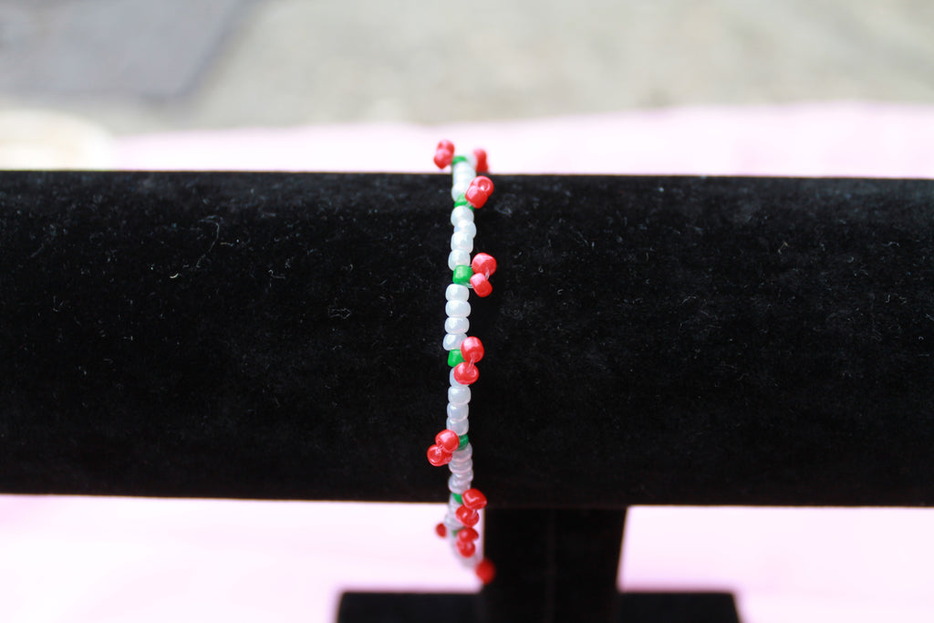 Handmade Beaded Bracelet Set | Blue Crystal, Cherry Charm | Stackable Minimalist Jewellery