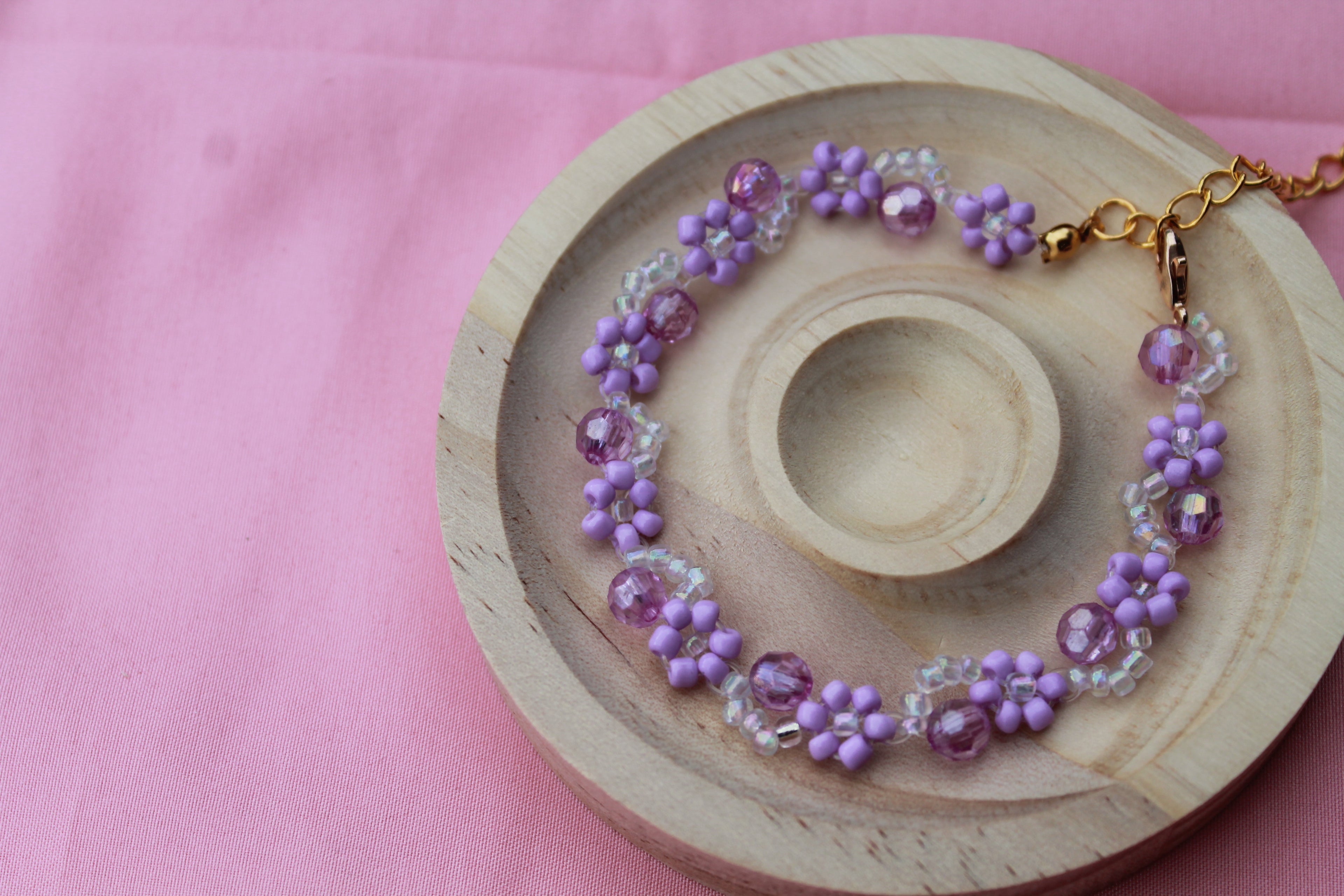 Handmade Beaded Flower Bracelet | Pastel Daisy Bead Jewellery, Adjustable Clasp