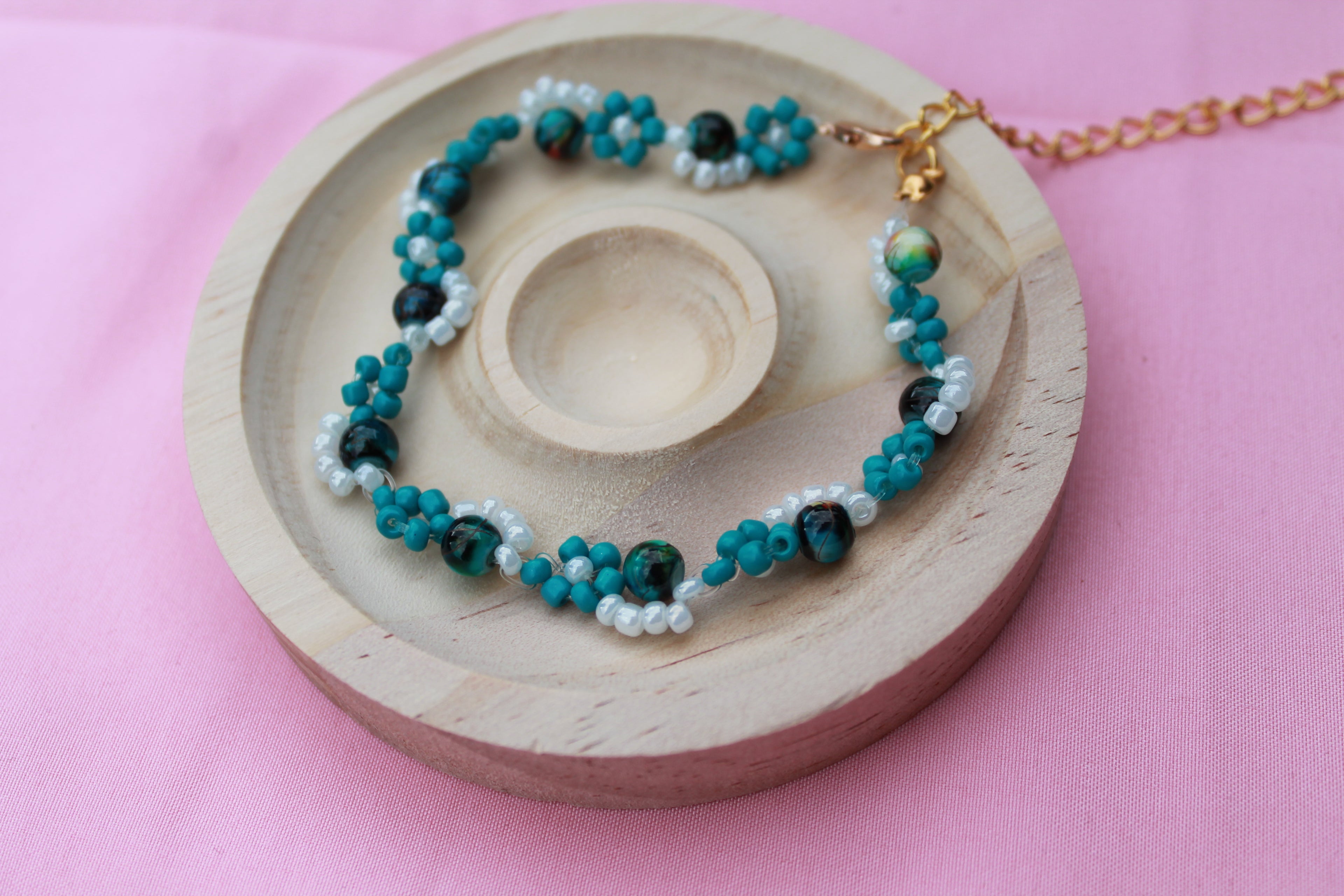 Handmade Beaded Flower Bracelet | Pastel Daisy Bead Jewellery, Adjustable Clasp