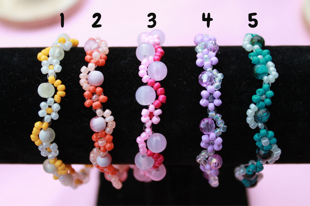 Handmade Beaded Flower Bracelet | Pastel Daisy Bead Jewellery, Adjustable Clasp
