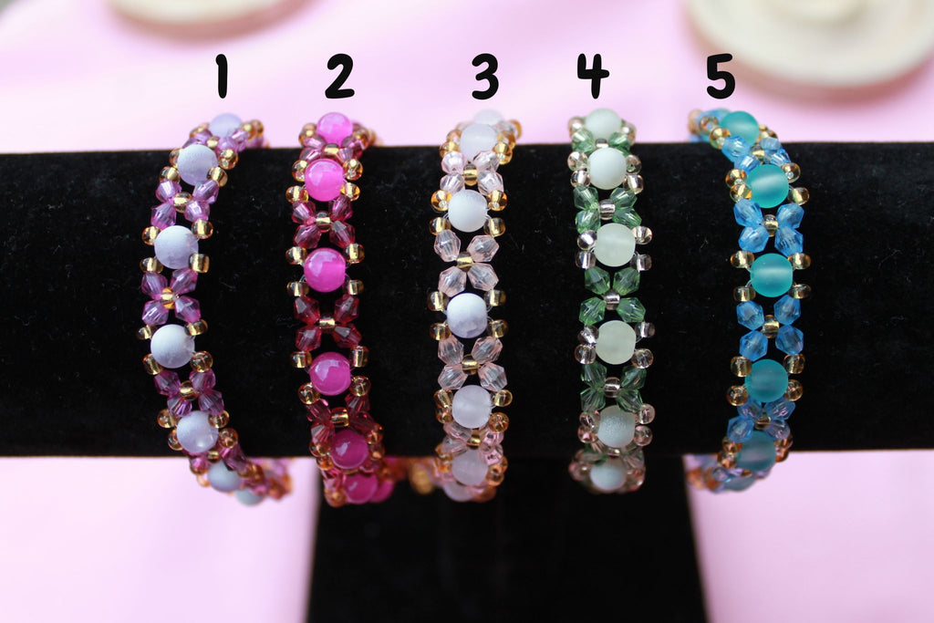 Handmade Beaded Bracelet | Gold Tone Crystal, Extendable Clasp, Stackable Jewellery