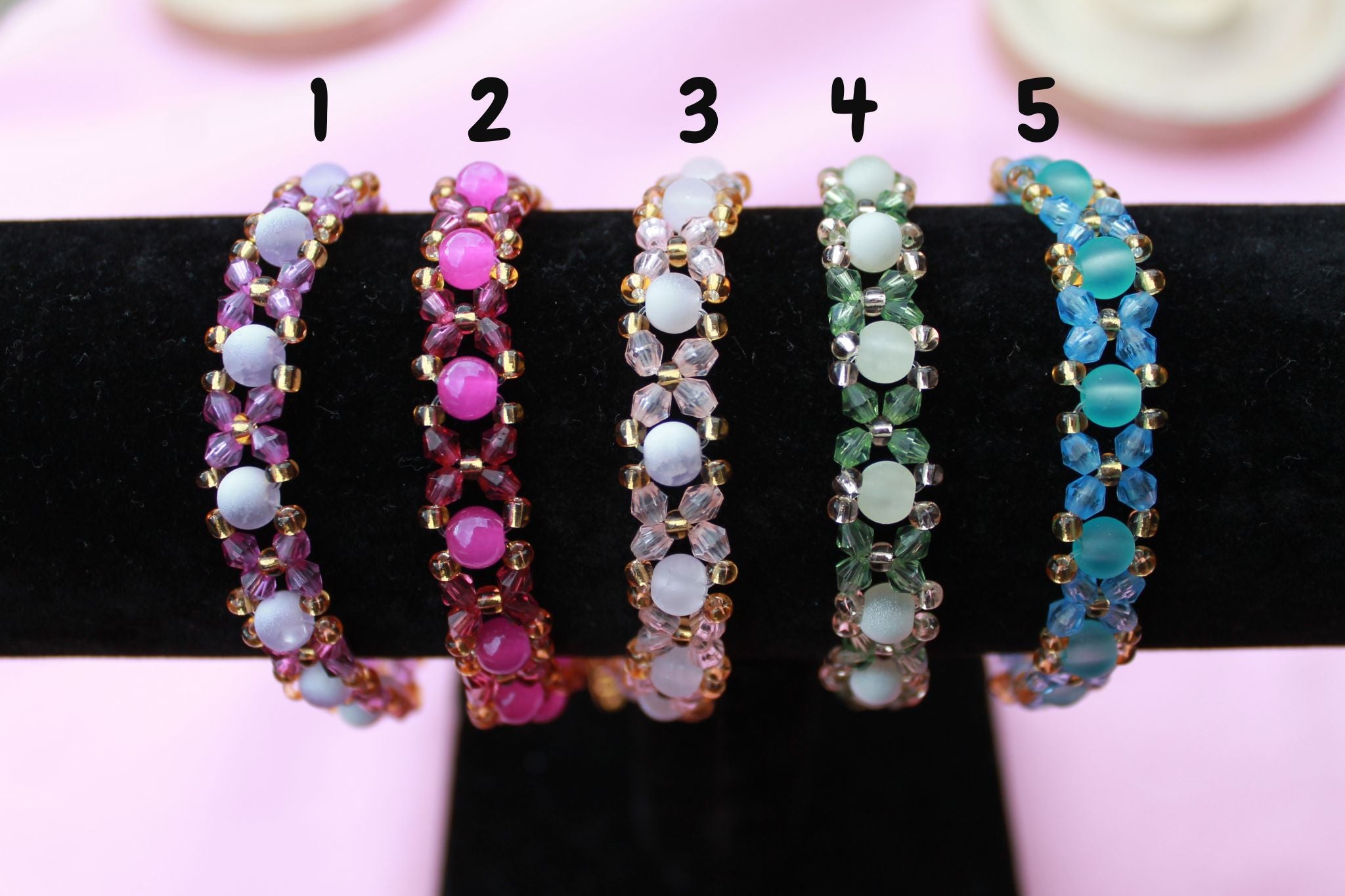 Handmade Beaded Bracelet | Gold Tone Crystal, Extendable Clasp, Stackable Jewellery